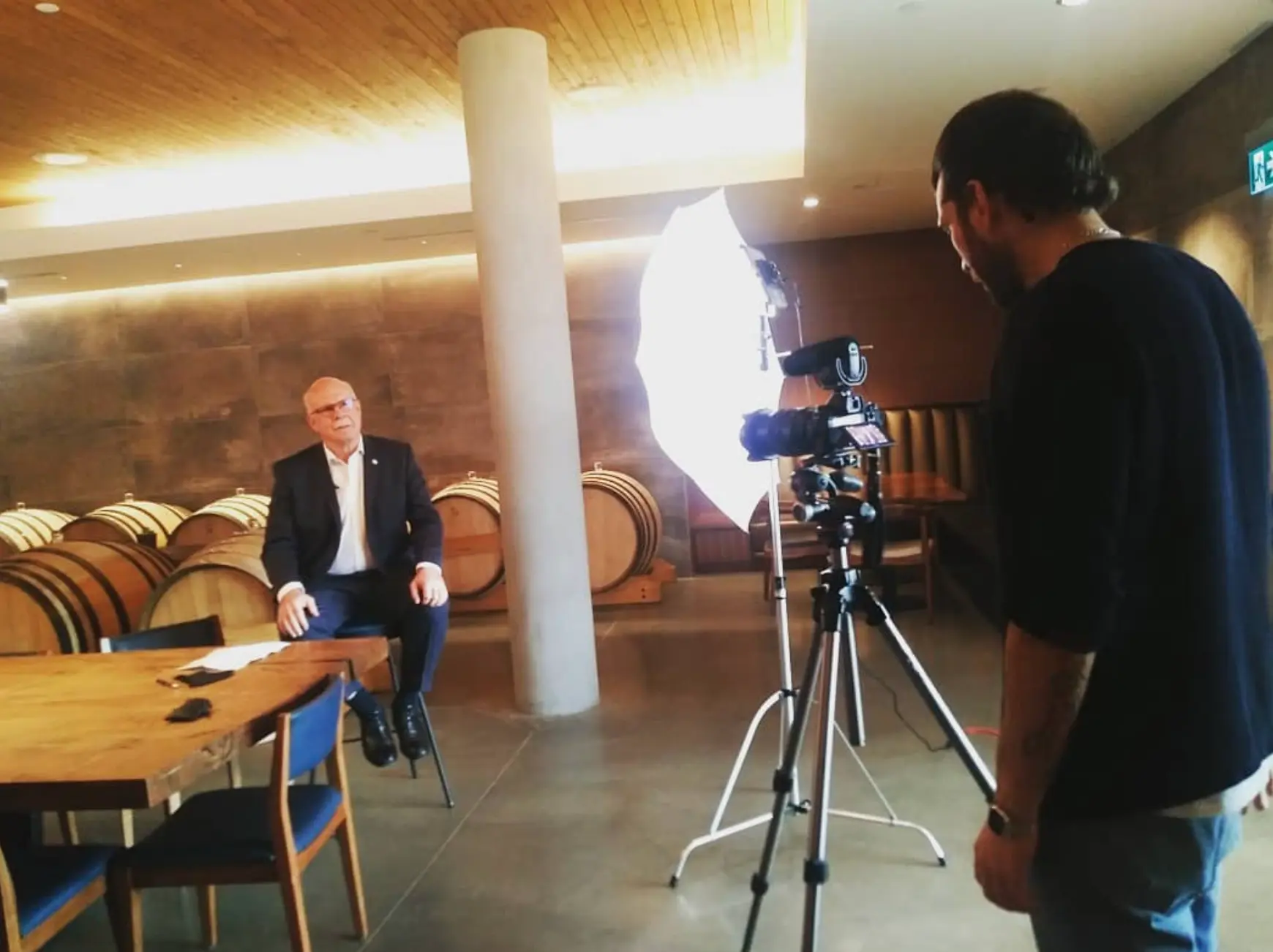 Filming an interview on location